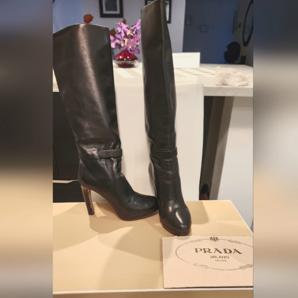 Prada knee high platform  boots,  black. Size 7